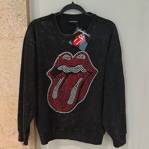 NWT The Rolling Stones Black Sweatshirt bling embellished